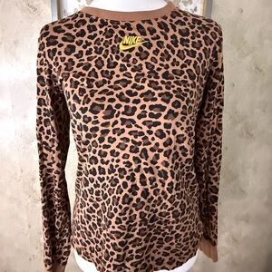 Nike Women's Long Sleeve Leopard Print Tee - Brown